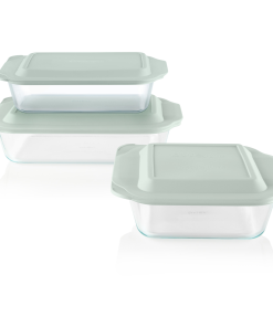 Pyrex Deep 6-piece Glass Baking Dish Set with Green Sage Lids