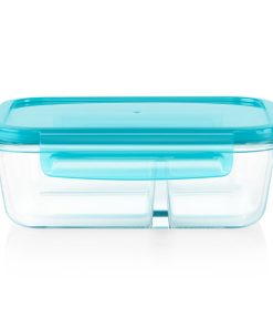Pyrex MealBox 4-cup Divided Glass Food Storage Container with Turquoise Lid