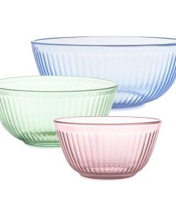 Pyrex Colors Sculpted Tinted 3-piece Mixing Bowl Set, No Lid (Pink,Green,Blue)