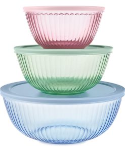 Pyrex Sculpted Tinted Glass Mixing Bowls with Lids, 6-pc Set, Mixed Colors