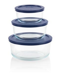 Pyrex Simply Store 6-piece Round Glass Food Storage Container Set with Blue Lids