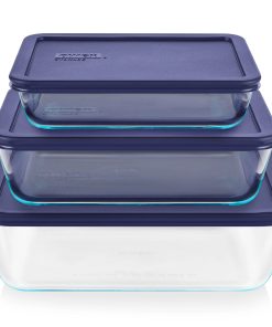 Pyrex Simply Store 6-piece Rectangular Glass Storage Set with Blue Lids