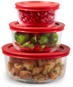 Pyrex Simply Store 6-piece Round Glass Storage Set with Red Lids