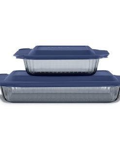 Pyrex Colors Sculpted Tinted 4-piece Baking Set with Plastic Lids, Smoke