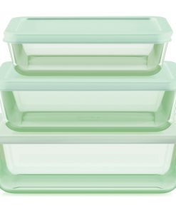 Pyrex Simply Store Tinted 6-piece Rectangle Storage Set with Plastic Lids, Green
