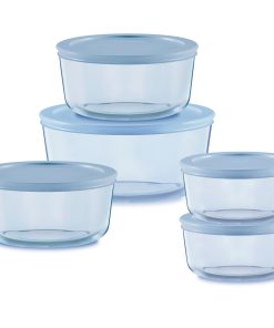 Pyrex Simply Store Tinted 10-piece Round Storage Set with Blue Plastic Lids