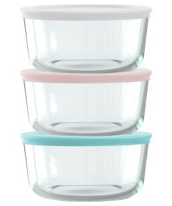 Pyrex Simply Store 6-piece 4-cup Round Glass Storage Set with Assorted Color Lids