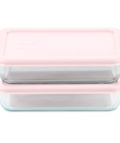 Pyrex Simply Store 4-piece 3-cup Rectangle Glass Storage Set with Pink Lids