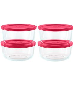 Pyrex Simply Store 8-piece Glass Food Storage Container Set with Red Lids
