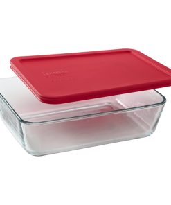 Pyrex Simply Store 6-cup Rectangular Glass Food Storage Container with Red Lid